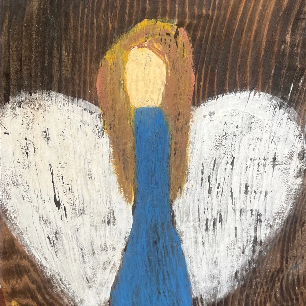 Hand-painted Angel On Reclaimed Vintage Cedar Wood Shingle Handcrafted